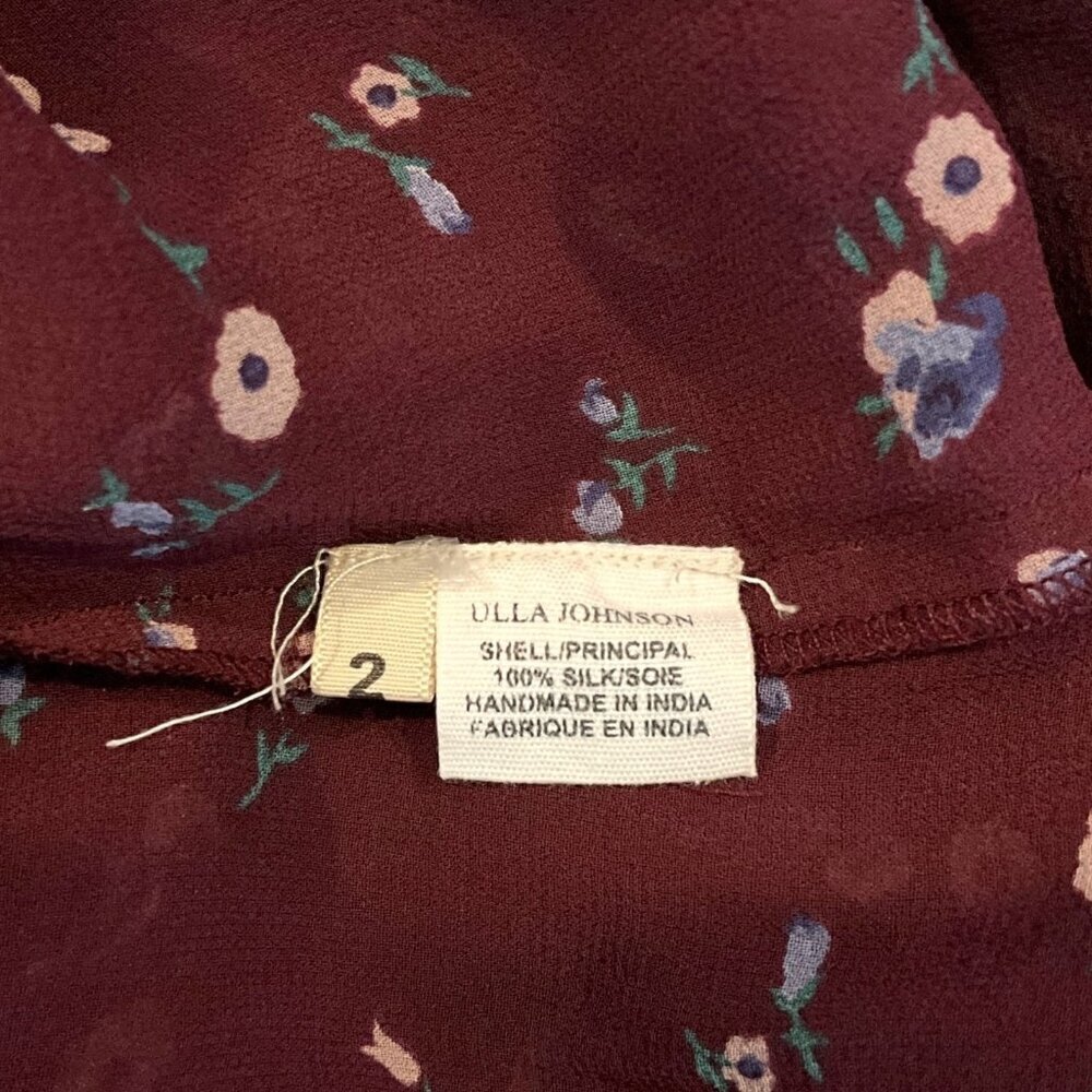 Ulla Johnson Lida Blouse Top Maroon Floral Silk Chiffon V-Neck Size 2 S Sheer - Picture 13 of 14